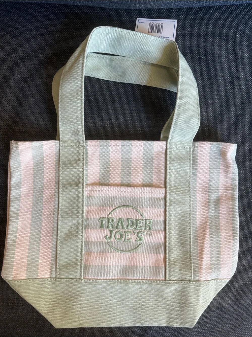 Mini Mint Green & Light Pink Striped Canvas Tote